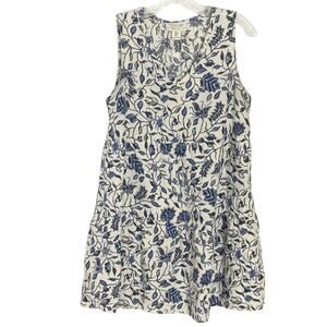 NWOT RACHEL ZOE Dress M Linen Floral A-Line Tiered Blue White Sleeveless